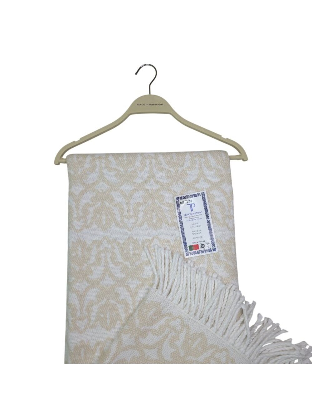 Téxteis Penedo Portugal Oversized Jacquard Throw Blanket 50"x70" Beige & White